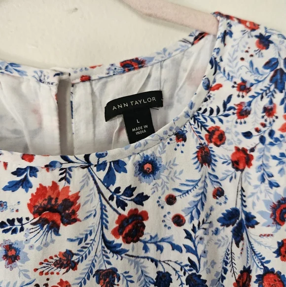 Ann Taylor Floral Ruffle Sleeve Maxi Dress Large Red White & Blue - Picture 6 of 11